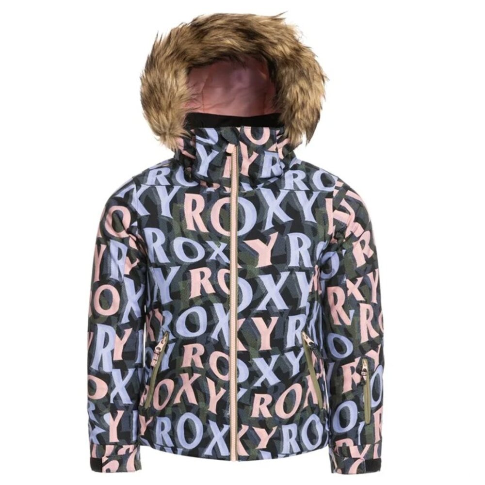 Roxy American Pie Ski Jacket Girls sz XXL / 16 True Black Sunbeam Lettering